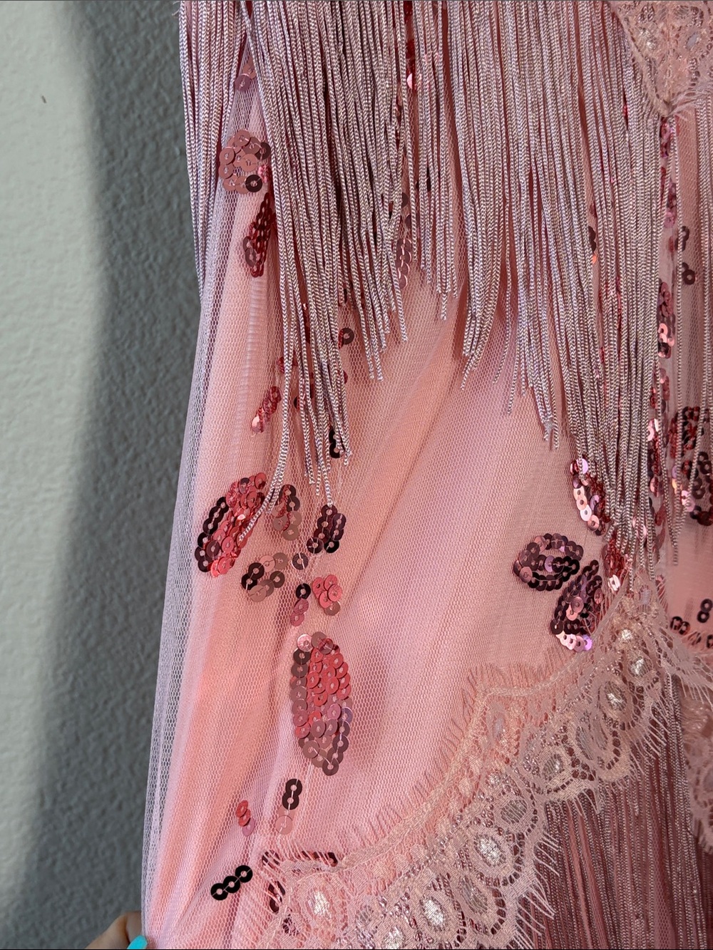 Fringed Pink Sequin Slip Dress - Picture 5 of 9